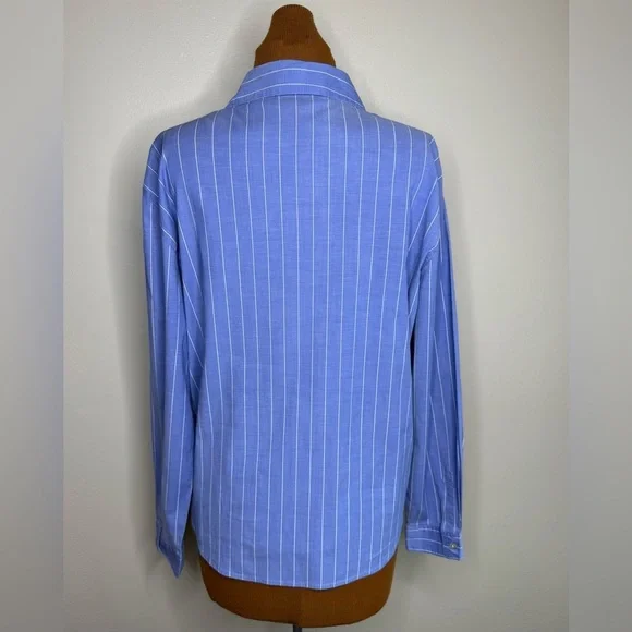 Chico’s Design Blue Striped Button-Up Shirt Long Sleeves Size Large - Picture 3 of 8